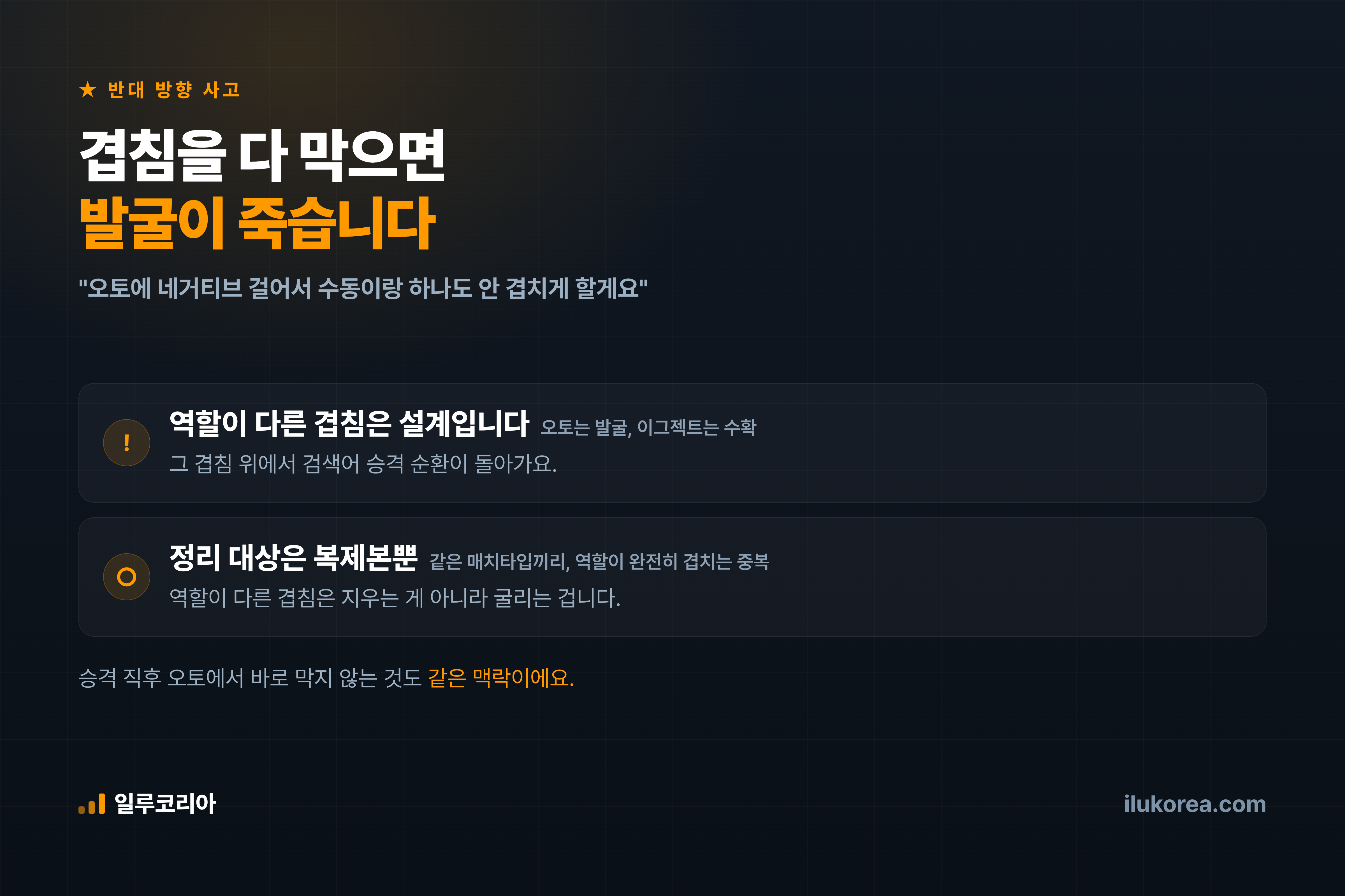 겹침을 다 막으면 발굴이 죽습니다 — 정리 대상은 같은 역할의 복제본뿐