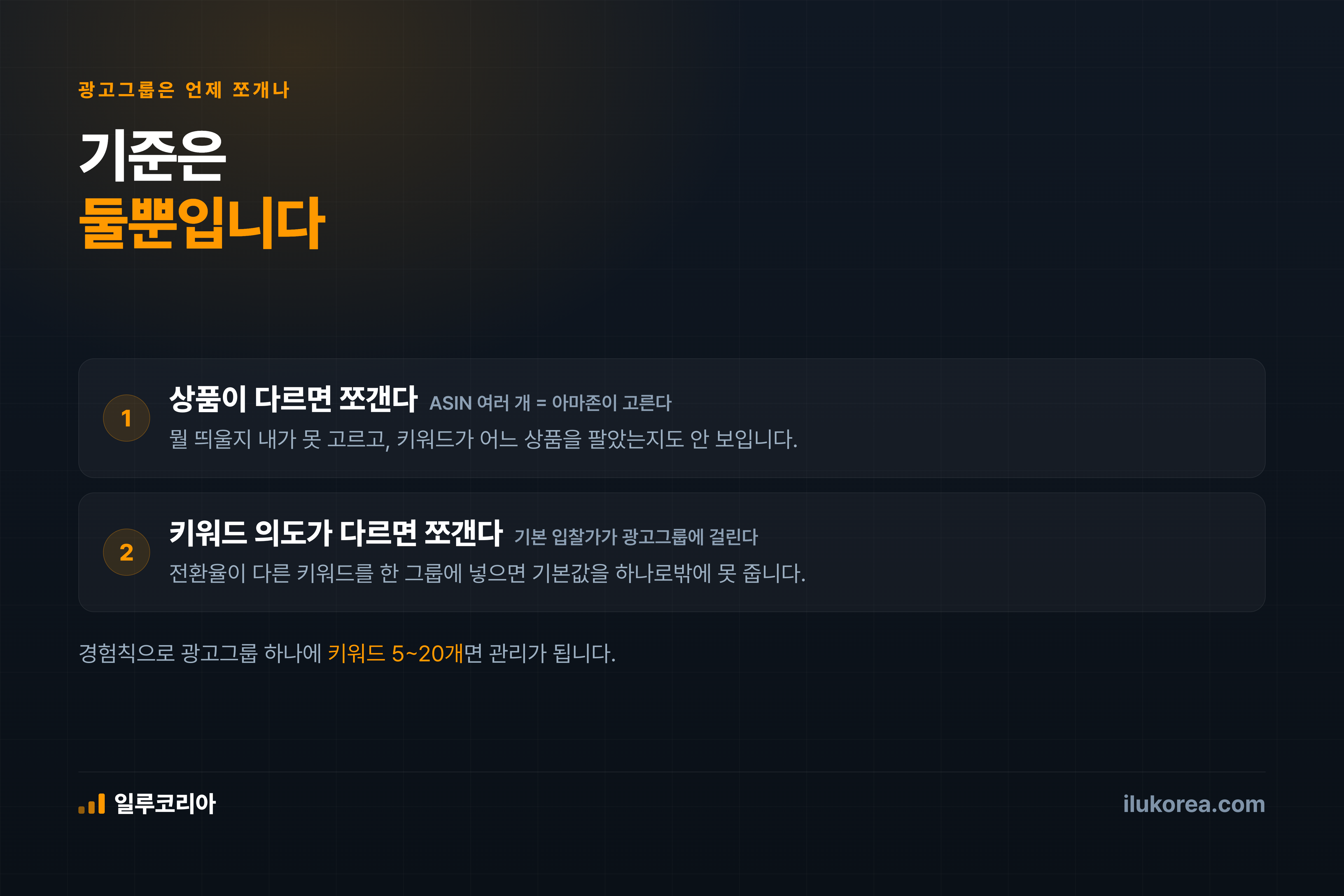 광고그룹은 상품이 다르거나 키워드 의도가 다를 때 쪼갠다