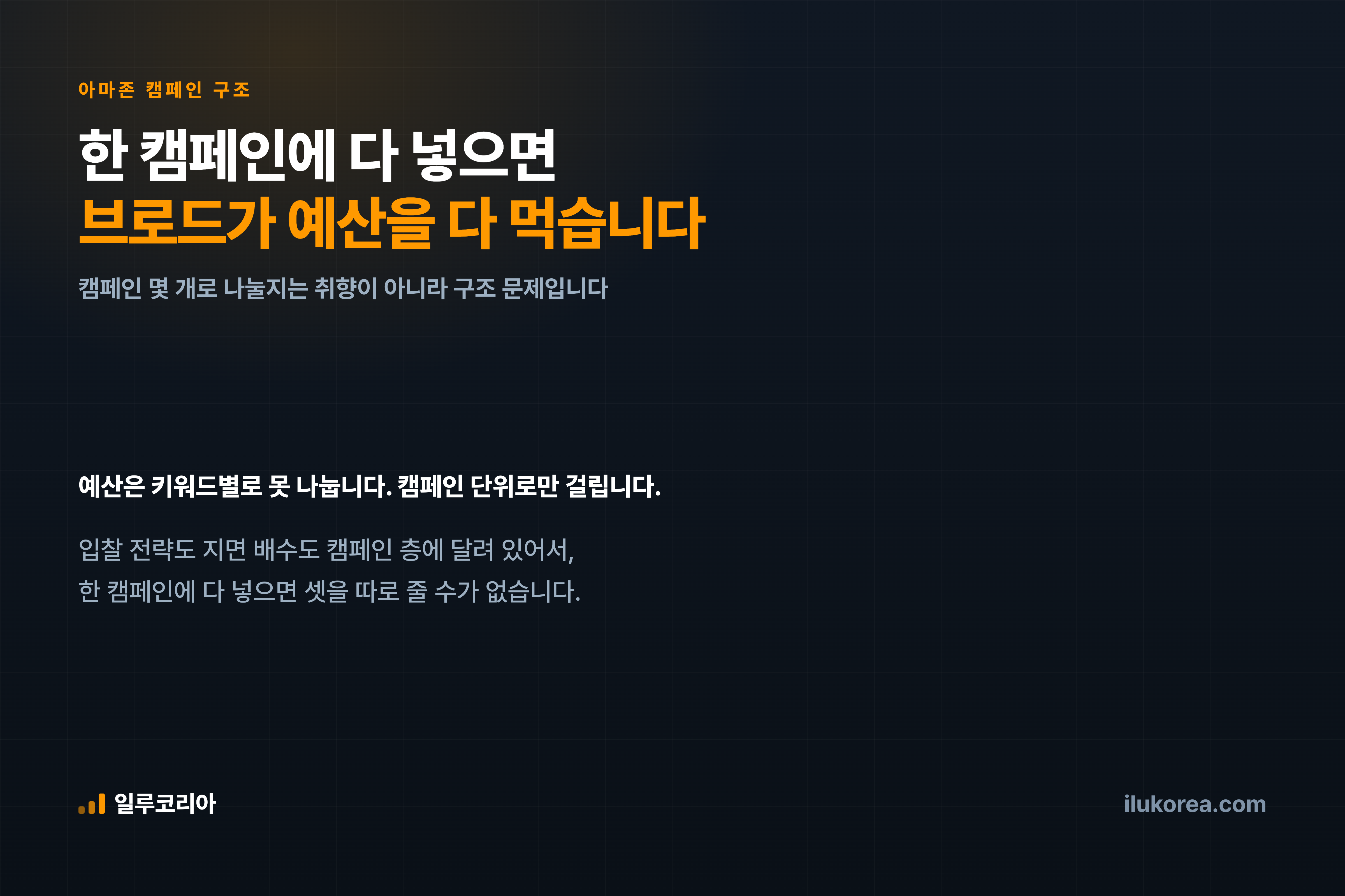 예산은 캠페인 단위로 걸립니다 — 한 캠페인에 다 넣으면 브로드가 먼저 씁니다